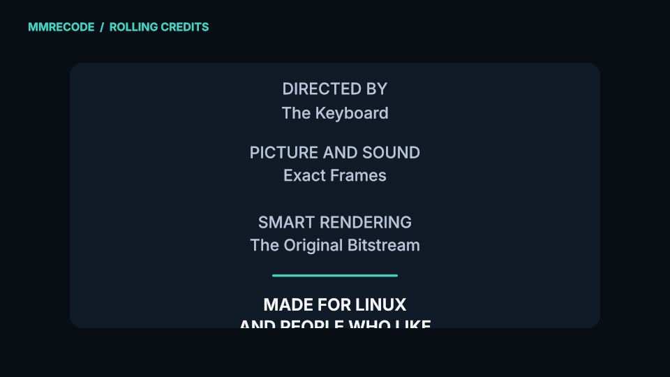 Rolling credits at frame 59